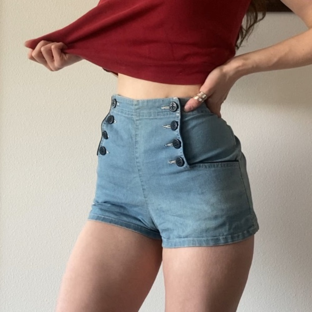 Kimchi Blue High Waist Blue Shorts
